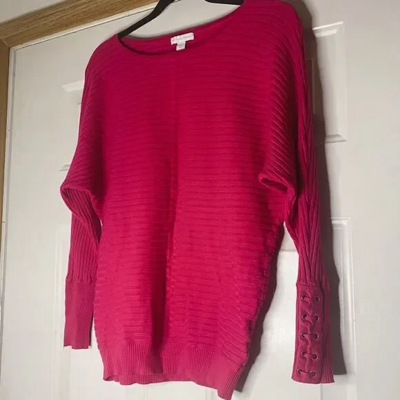 New York & Company Lace-Up Cuff Dolman Sweater - Picture 3 of 9